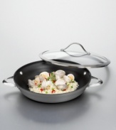 Like the name implies, this 12 nonstick covered pan will become an everyday essential! Part of the contemporary nonstick collection, it has a unique vessel shape and hard-anodized construction. Loaded with intelligent features like a capacity indicator line on the rim, a durable tempered glass lid and ergonomic handles that stay cool during stovetop cooking.