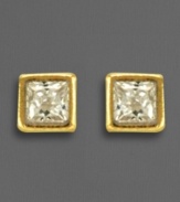 Sparkling with elegance, these cubic zirconia (3mm) square earrings are set in 14k gold for glamorous contrast.