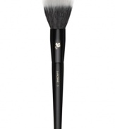 This unique brush features synthetic and natural bristles for versatile effects. Provides the lightest application of highlighters, blush and face powders for a flawless, professional look. Denser brush hairs absorb more product for applying color, or buffing off excess pigments. How to use: For color or highlighter application dip bristled head into powder and tap off excess. Use as a traditional powder or blush brush, either in sweeping strokes towards the temples, or in a circular motion on the apples of cheeks. For softening or buffing effect first ensure brush is free of color. Using bristle tips only blend with gentle, circular strokes.