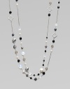 From the Bijoux Collection. A mix of pretty onyx, hematite, grey moonstone and cultured freshwater pearl beads on a sterling silver chain. Onyx and cultured freshwater pearlsGray moonstones and hematiteSterling silverLength, about 40Slip-on style; can be worn doubledImported 