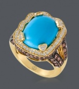 An exquisite touch of elegance. From CARLO VIANI®, ring features cabochon-cut turquoise (9 mm), round-cut natural brown diamonds (1 ct. t.w.) and round-cut white diamonds (1/4 ct. t.w.). Set in 14k gold. Size 7.