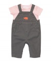 He'll be ready to get down on the farm in this charming tee shirt and overall set from Carters.