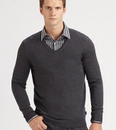 Slim-fit extra-fine merino wool sweater with contrast color detail at inside collar trim.V-neckRibbed knit cuffs and hemWoolDry cleanImported