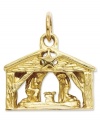 Commemorate the spirit of Christmas. This intricate charm features the iconic Nativity scene in 14k gold. Chain not included. Approximate length: 7/10 inch. Approximate width: 7/10 inch.