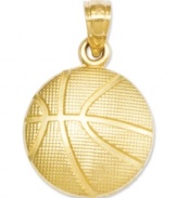 The perfect gift for the aspiring Kobe Bryant or Jeremy Lin. Crafted from polished and textured 14k gold, this basketball is a slam dunk. Chain not included. Approximate length: 3/4 inch. Approximate width: 1/2 inch.