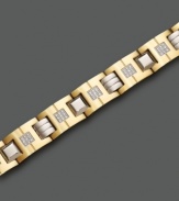 A lustrous bracelet with a handsome shine featuring round-cut diamonds (1/2 ct. t.w.) set in ion-plated goldtone stainless steel. Approximate length: 9 inches.