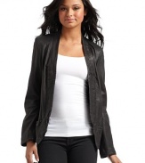 THE LOOKCrinkled leatherBlazer silhouette with open-front stylingLapel collarLong sleevesFront welt pocketsCenter vent at back hemTHE FITAbout 25 from shoulder to hemTHE MATERIALLeatherFully linedCARE & ORIGINDry clean by a leather specialistImported