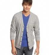 Step up your prep with this classic yet modern cardigan sweater from Kenneth Cole Reaction.