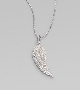 One graceful angel's wing, encrusted in shimmering diamonds, takes flight on a delicate chain of 14k white gold. Diamonds, 0.16 tcw 14k white gold Chain length, about 16 Pendant length, about 1 Lobster clasp Imported