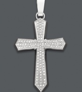 Symbolic style. Express your faith in this unique men's cross pendant. Crafted from stainless steel and encrusted with round-cut diamonds (1 ct. t.w.). Approximate length: 22 inches. Approximate drop: 1-1/2 inches.