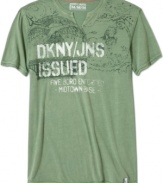 Branch out. Make your basics a little bolder with this split v-neck graphic t-shirt from DKNY Jeans.