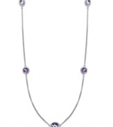 A modern update. This delicate long sterling silver necklace adds just the right pop of color with oval and round-cut amethyst stations (12 ct. t.w.). Secures with a lobster claw clasp. Approximate length: 36 inches.