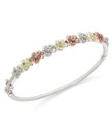 Fashion-forward with flowers. Lily Nily's children's bangle bracelet features colorful gold accents for a vibrant touch. Set in sterling silver. Item comes packaged in a signature Lily Nily Gift Box. Approximate inside circumference: 5-3/4 inches. Approximate diameter: 2 inches.