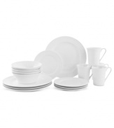 A well-rounded set, White Basics Cirque dinnerware from Maxwell & Williams is a smart go-to for every meal and any table. Glazed white porcelain with a banded texture is the basis for stylish place settings.