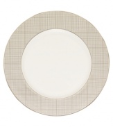 Dressed in a fine diamond grid of bronze and warm taupe, the salad plates in the Veneto collection are tailored for formal dining and everyday elegance in bone china.