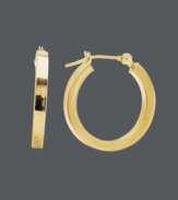 Snap up a style classic. Simple hoops take any look to the next level. This small-sized style features a square-shaped design and click backing in 14k gold. Approximate diameter: 5/8 inch.