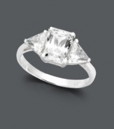 An engagement ring that's as unique as you are. Arabella's modern style highlights a princess-cut Swarovski zirconia center stone (3-7/8 ct. t.w.) accented by trilliant-cut side stones. Crafted in 14k white gold.