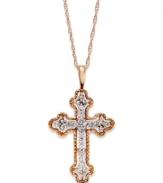 A sparkling representation of your faith. This beautiful cross pendant features round-cut diamonds (1/2 ct. t.w.) in 14k rose gold. Approximate length: 18 inches. Approximate drop: 1 inch.