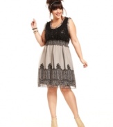 Dazzling sequins and a chic print wake up this easy-to-wear plus size A-line dress from American Rag.