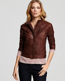 Andrew Marc Waxed Lamb Leather Moto Jacket