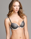 Two polka dot prints combine for a playful push-up style from Calvin Klein. Style #F3482