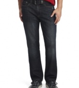 The dark hue of these Kenneth Cole Reaction jeans give them a dressier style.