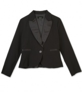 She can throw this one-button blazer from BCX on over a sweet button-up shirt for a lovely dressed-up look.