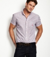 Play up pattern with this plaid woven shirt from Nautica.