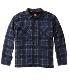 Get a little extra cozy with this sherpa-lined plaid shirt from Quiksilver.