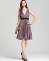 Sophisticated yet youthful, this finely pleated Max & Cleo V-neck dress boasts a contrast waistband.