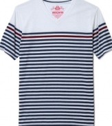 Leisurely linear. Keep your style in-line with current trends with this striped v-neck t-shirt from American Rag.