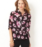 Flowers are feminine enough, but Charter Club went the extra mile on this top by adding chic three-quarter sleeves and an elastic waistband to create a flattering blouson effect.