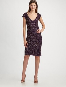 Allover beads and sequins add glamorous sparkle to this easy-to-wear sheath style.V neckline Cap sleeves Concealed back zip Fully lined About 22 from natural waist Nylon Dry clean ImportedModel shown is 5'10 (177cm) and wearing US size 4. 