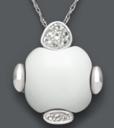 Polish your look. Smooth white agate (15 mm) and hints of sparkling round-cut white topaz (1/8 ct. t.w.) adorn this pretty pendant necklace. Set in sterling silver. Approximate length: 18 inches. Approximate drop: 3/4 inch.