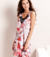 Pretty bright patterns make the One World sleeveless v-neck chemise a charming nightwear winner.