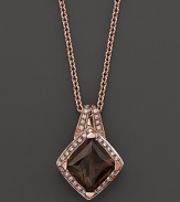 Pavé diamonds frame a glittering smoky quartz set in 18K pink gold. 18K pink gold chain.