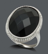 Take a bold approach to fashion. This statement ring will certainly turn heads with its large oval-cut onyx stone (14 x 20 mm). Ring crafted in a sterling silver setting with rope-style edging. Size 7.