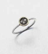 From the Zasha Collection. A delicate design that features unique grey diamonds and 14k gold accented blackened sterling round on a sterling silver shank. Grey diamonds, .03 tcw14k goldSterling silverBlackened sterling silverImported 