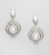 A shapely drop offers three cruved rows of pavé dazzle with a faceted teardrop centerpiece and top.Cubic zirconiaCrystalRhodium platingLength, about 1Post backImported