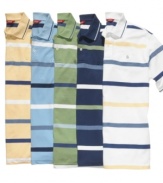 Just-right stripes. Let this polo shirt from Izod brighten up your weekend wardrobe.