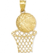 The perfect gift for the next LeBron James or Carmelo Anthony. Crafted from diamond-cut 14k gold, this basketball and basket charm is a slam dunk. Chain not included. Approximate length: 1-1/5 inches. Approximate width: 3/5 inch.