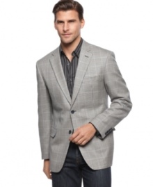 Give your dress look an extra layer of distinction with this handsome houndstooth blazer from Tasso Elba.