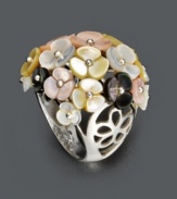 Add a little spring to your step with this beautiful bouquet. Ring features multicolored flowers crafted in cultured mother of pearl (6-10 mm). Band features an ornate flower design set in sterling silver. Size 7.