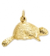 Wielding its strength and perfectly adorable nature, a tiny beaver is rendered in this detailed 14k gold charm. Chain not included. Approximate drop length: 3/5 inch. Approximate drop width: 9/10 inch.