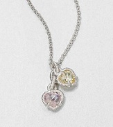 A sweet style that features pink and canary heart pendants on a sterling silver link chain. Pink and canary crystalsSterling silverLength, about 17Pendant size, about .75Lobster clasp closureImported 