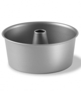 Get ready for a treat! Crafted with a heavy-gauge steel core that heats evenly & quickly, this angel food cake pan makes dessert easy and delicious every time. Two interlocking layers of professional nonstick guarantee a gentle release for eye-catching, compliment-getting presentation. Lifetime warranty.