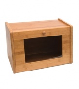 Baked to last. Tuck rolls, loaves and pastries safe inside this bamboo bread box to keep them tasting as fresh as the day you baked or bought them. A glass window helps you keep tabs on what's left.