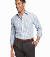 From Nautica's Wear to Work collection, this striped shirt clocks into your wardrobe for the perfect 9-to-5 style.