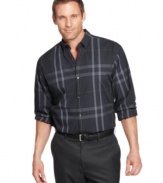 This tonal plaid shirt from Calvin Klein shakes up the minimalist's wardrobe of solids.