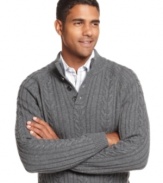 Layer on some sleek texture with this heritage-infused wool blend cabled sweater from Tasso Elba. (Clearance)